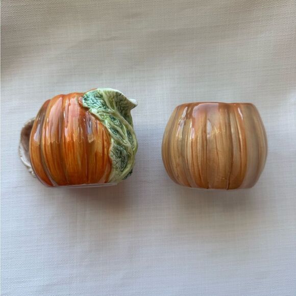 Vintage 1989 Fitz and Floyd OCI Omnibus Fall Pumpkins Creamer and Dish Set - Picture 5 of 10
